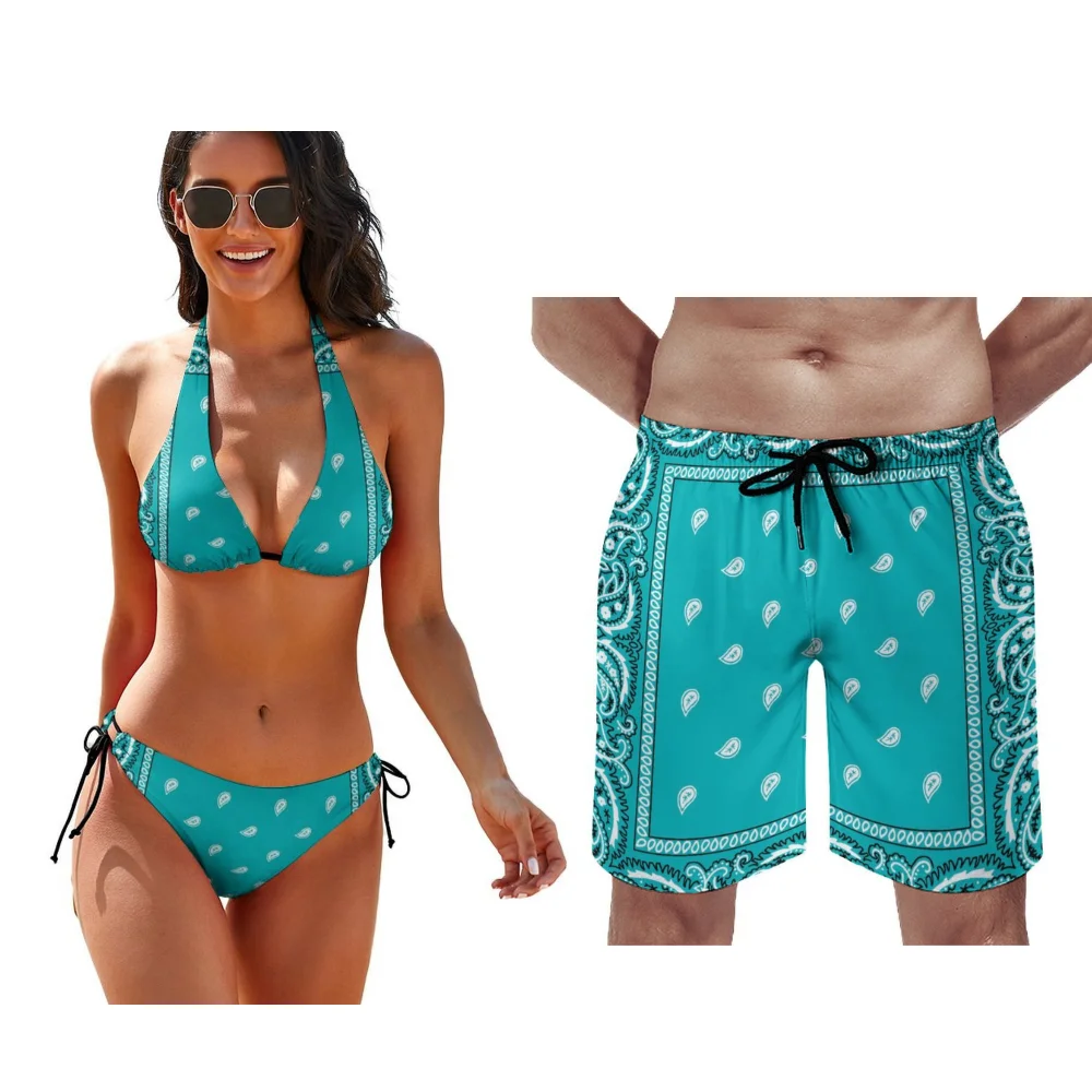 Customizable Bandana Couple Sets Couple Swimsuit Sets Multiple Sizes To Choose From Women One Piece Swimsuits Men Swimming Trunk