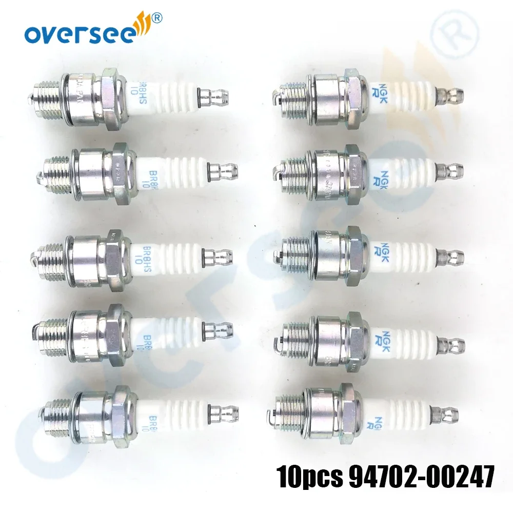 10pcs 94702-00247 Spark Plug (BR8HS-10) For Yamaha 2-stroke 20-250HP Outboard Engine