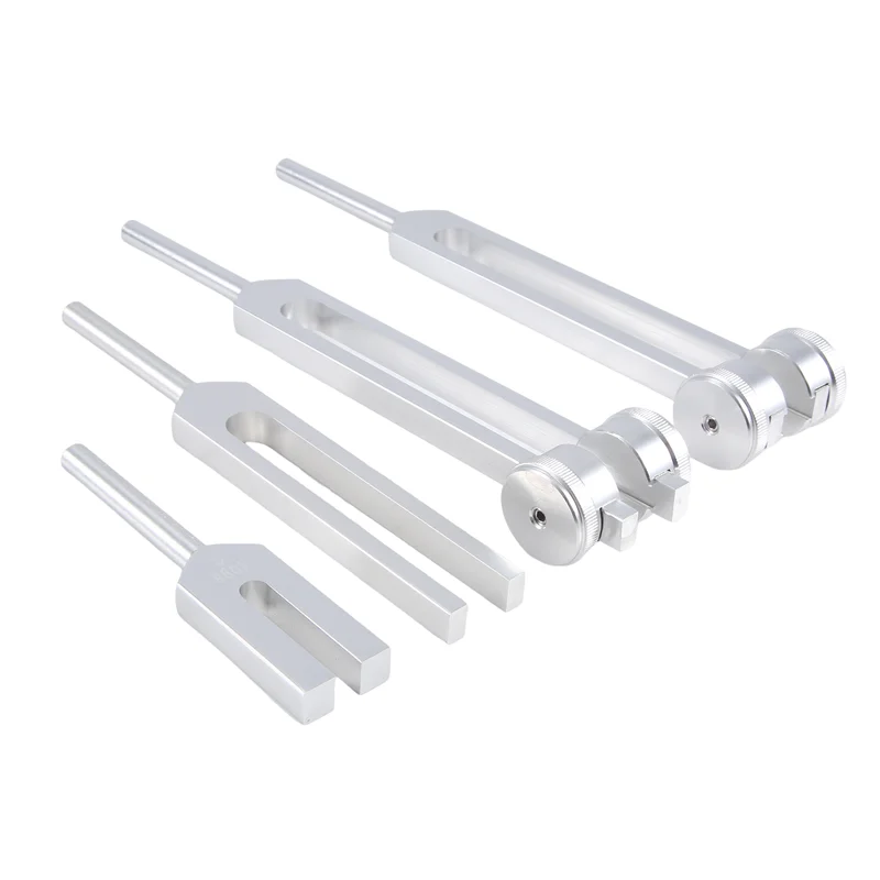 AS98-4Pcs Tuning Fork Set(128Hz, 136.1Hz, 528Hz, 4096Hz), For Healing Chakra,Sound Therapy,Reliever Stress Durable ,Silver