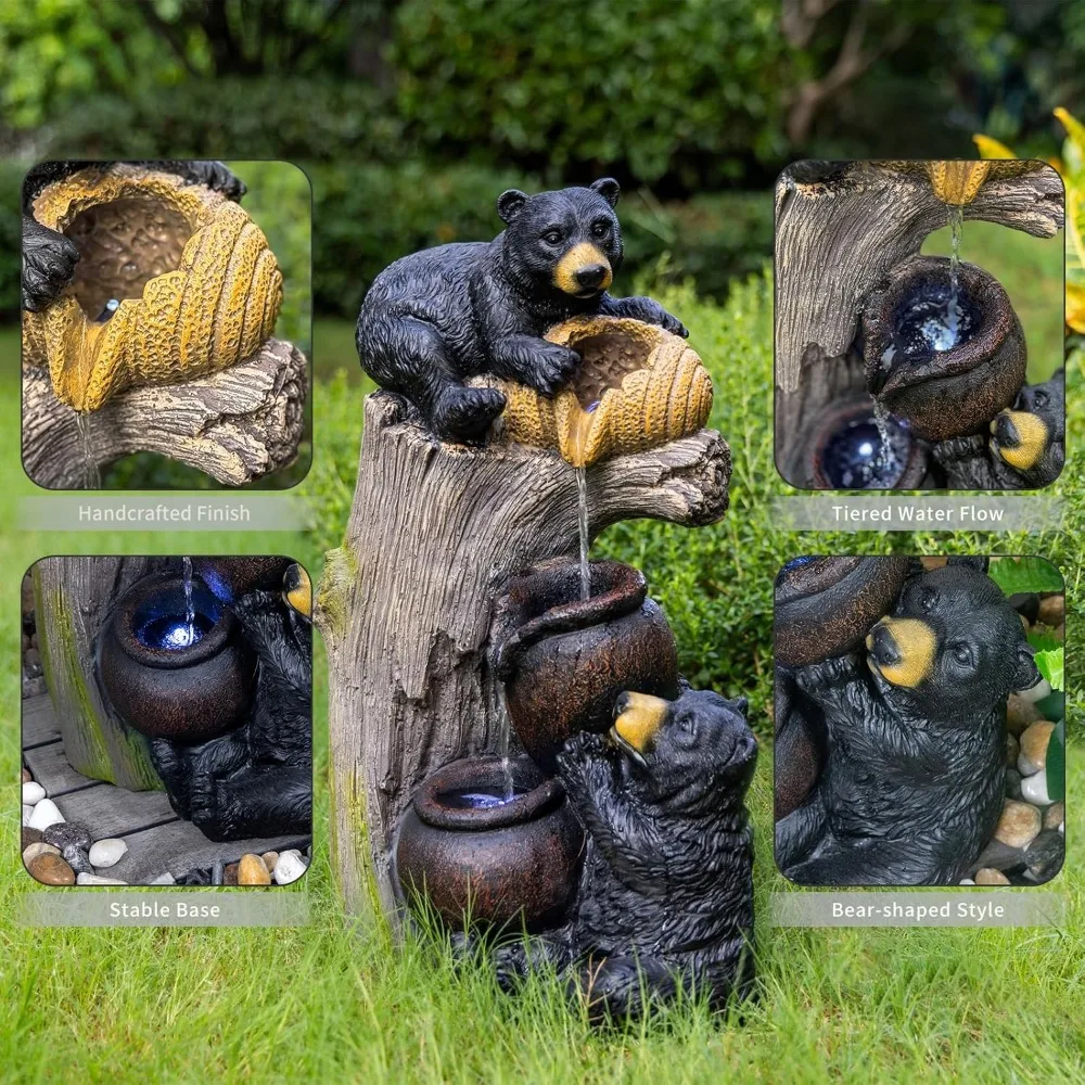 نافورة مياه خارجية مع أضواء LED نوافير متتالية لشرفة الفناء والساحة مقاس 23.62 بوصة نوافير الحديقة في الهواء الطلق #5