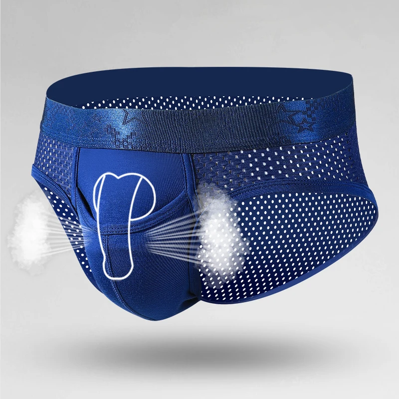 Bullet split underwear Men's sexy U raised briefs vein ice silk scrotum holding spermatic cord shorts with varicose head