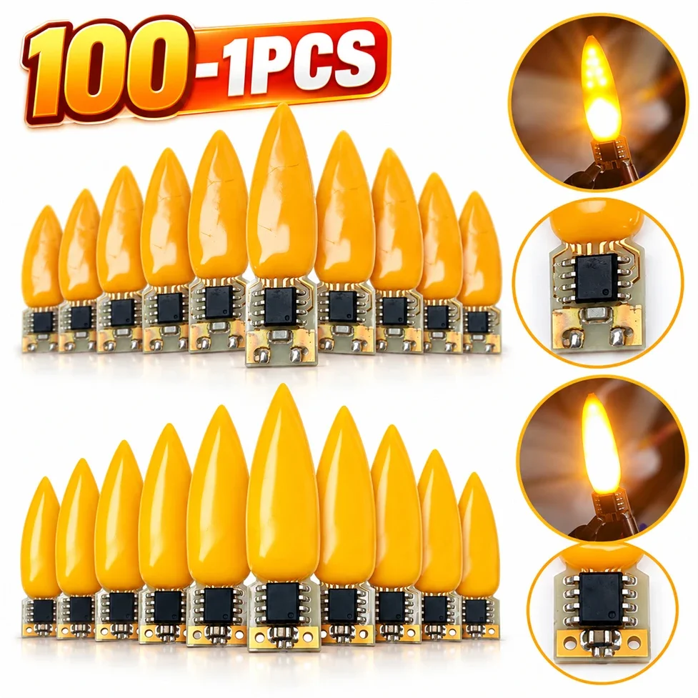 100-1Pcs 2 Modes 3V LED Flame Candle Bulb Vintage Edison Filament Flicker Light Christmas DIY Party Birthday Holiday Lighting
