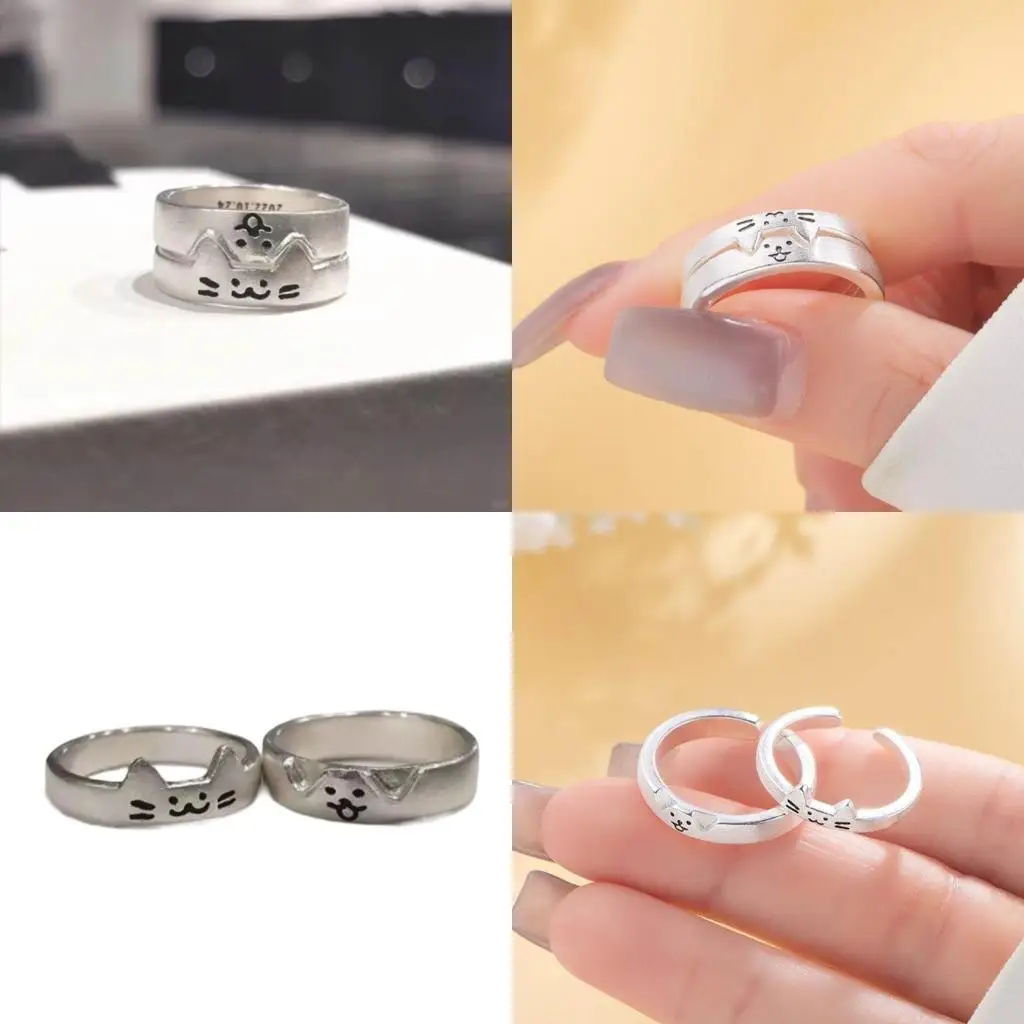 A52E Beautiful Silver Finger Rings Fashionable Finger Rings Adornment Elegant Dog and Shaped Rings for Couple