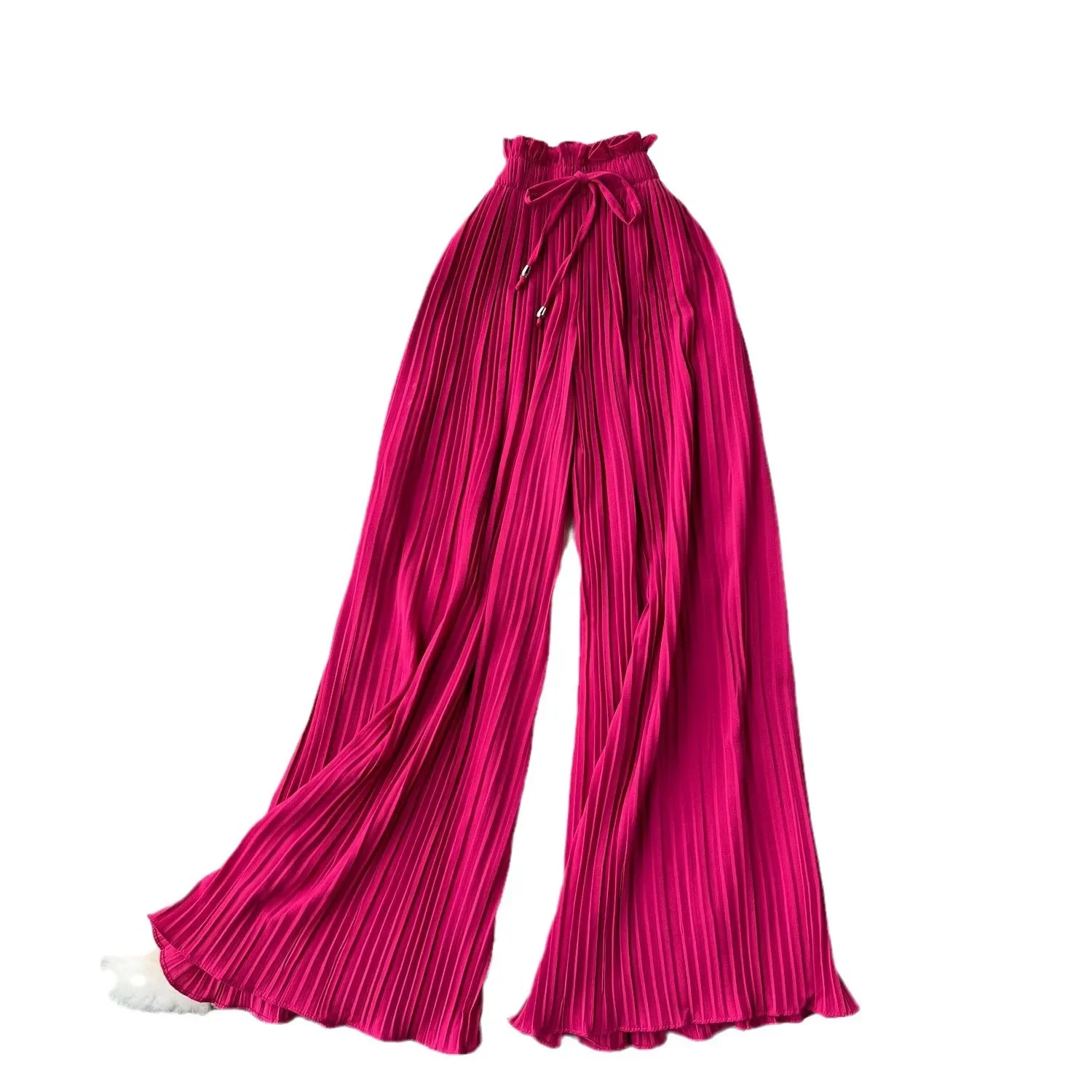 Women Long Pants Wide Leg Pant Solid Loose Casual Lace Up Tight High Waist Capris Regular Pleated Trousers Summer 2025