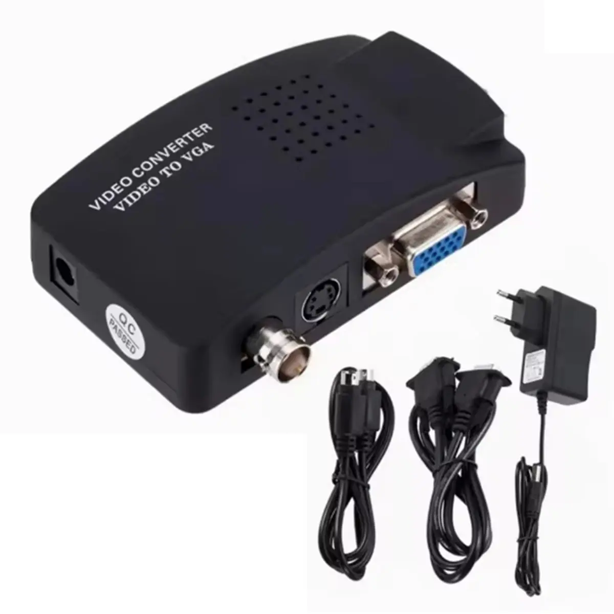 A49T BNC S-Video VGA to VGA Video Converter 1080P BNC to VGA Output Adapter Digital Switch Box for TV Camera DVD DVR EU Plug