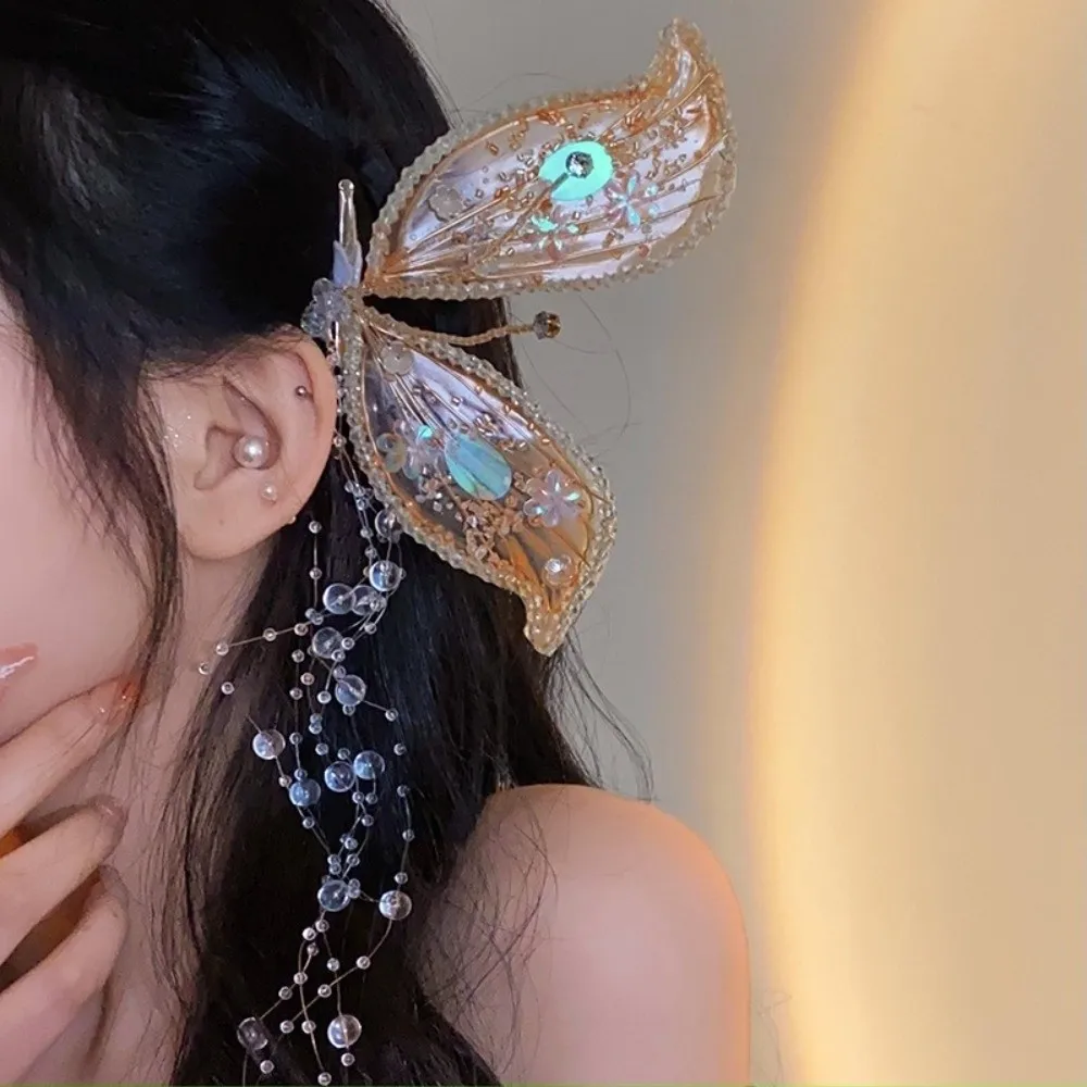 

1 пара креативных заколок для волос в виде бабочки с изображением феи, заколка для волос с кисточками и блестками, заколка для волос в корейском стиле, заколка в виде утконоса, косплей