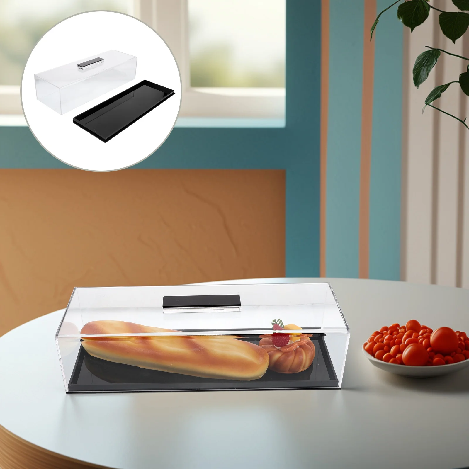 

Rectangular Acrylic Cake Holder Lid Clear Bread Box Multifunctional Dessert Display Tray Storage Plate Container