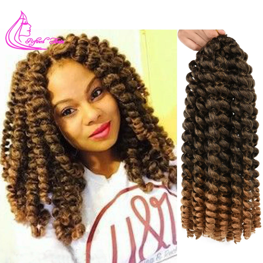 Ombre Braiding Hair Jumpy Wand Curl Crochet Braids Jamaican Bounce 8 12 inch Synthetic Hair Extensions for Women Brown Burgundy