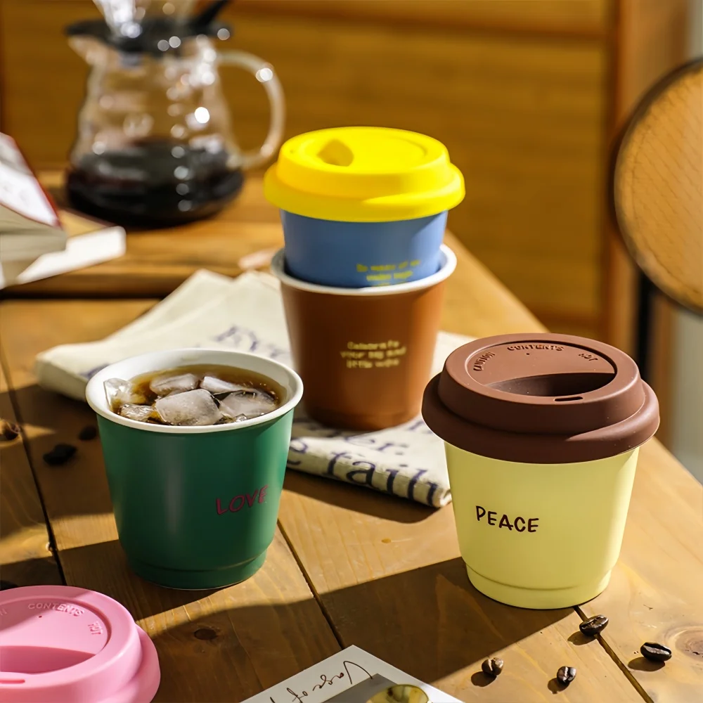 250ML Ceramic Coffee Cup Mug Silicone Lid Direct Drinking Mouth Cute Portable Tea Cup High Appearance High Quality Outdoor Cup