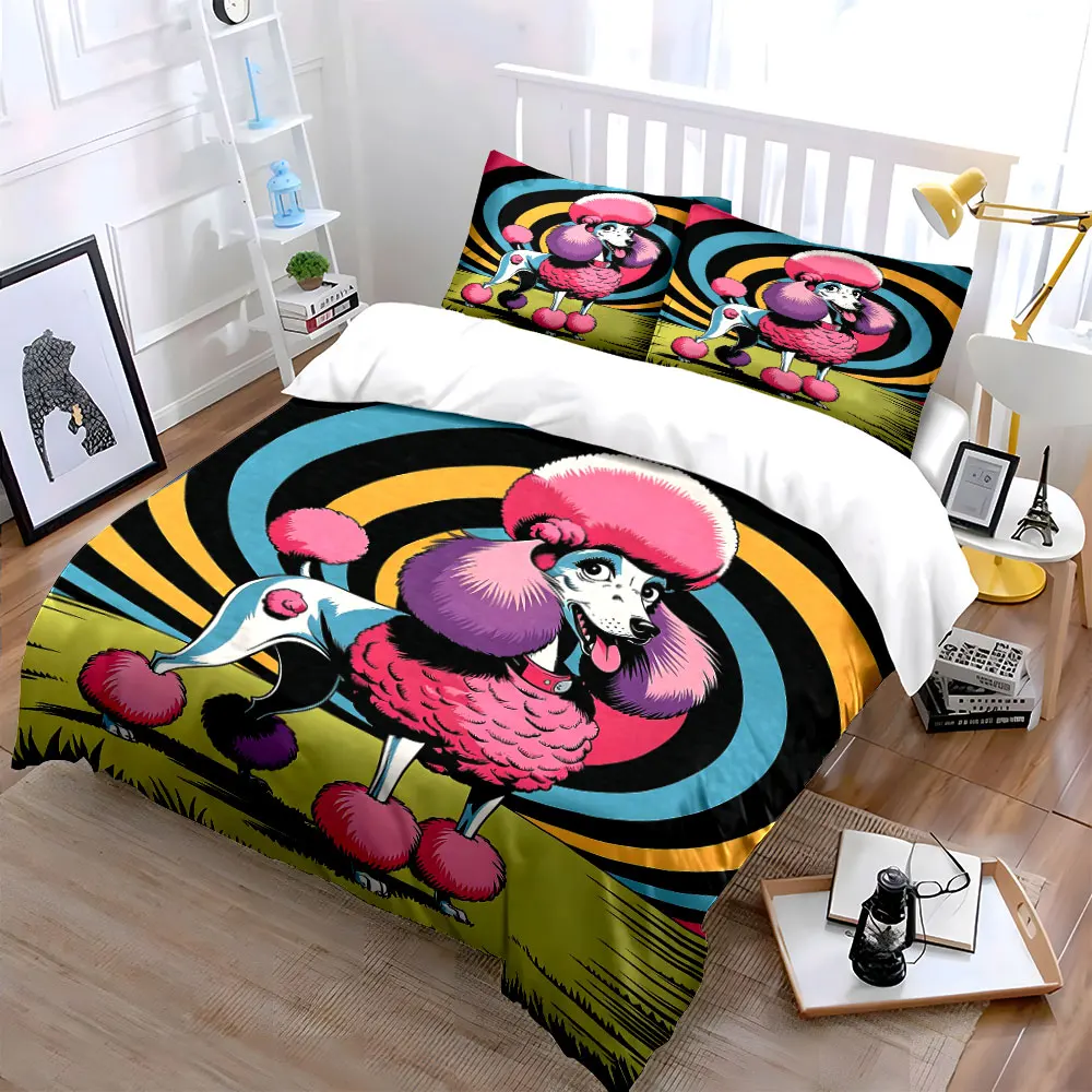 Colorful Poodle-Inspired Artistic Decor Set  kid's and adults' bedroom decor, Exquisite three-piece bedding set gift