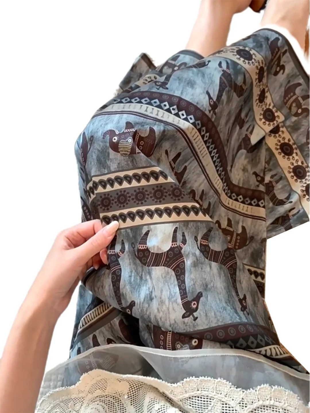 여성용 하이웨이스트 프린트 새틴 스커트 스트레이트 컷 슬림핏 스플릿 출퇴근 빈티지 스타일 동물 패턴