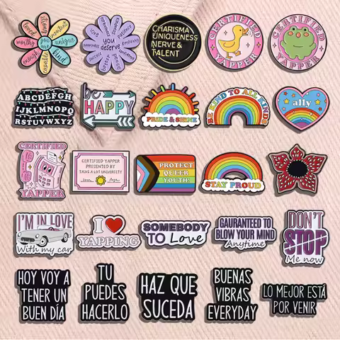 Funny Quote Enamel Pins Positive Saying Pop Music Rock Band LGBT Rainbow Brooches Lapel Badge Funny Jewelry Gifts for Friends
