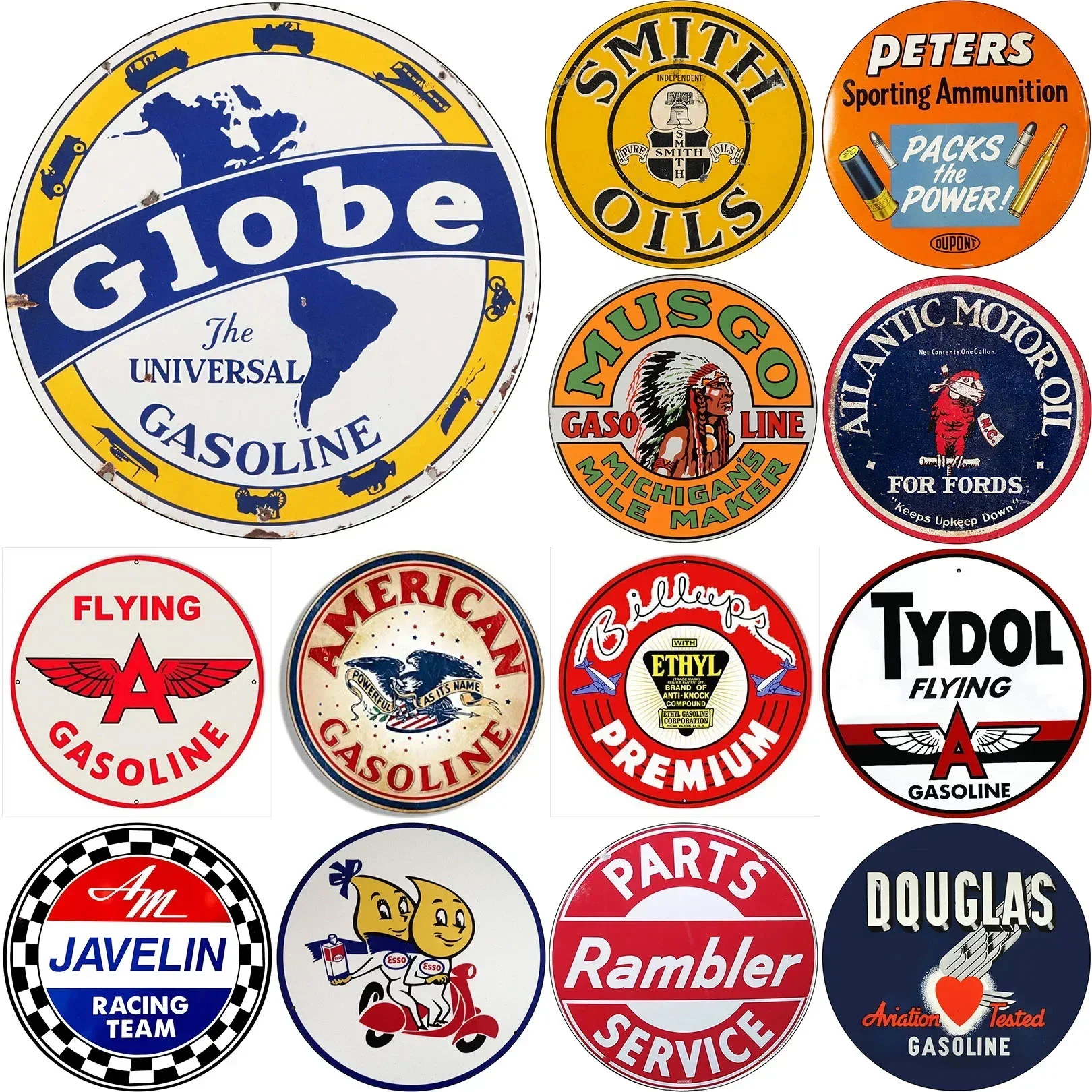 Vintage Metal Retro Car Stickers - Gas Station Decals for Car Truck Motorcycle - Waterproof Garage Bar Pub Decoration