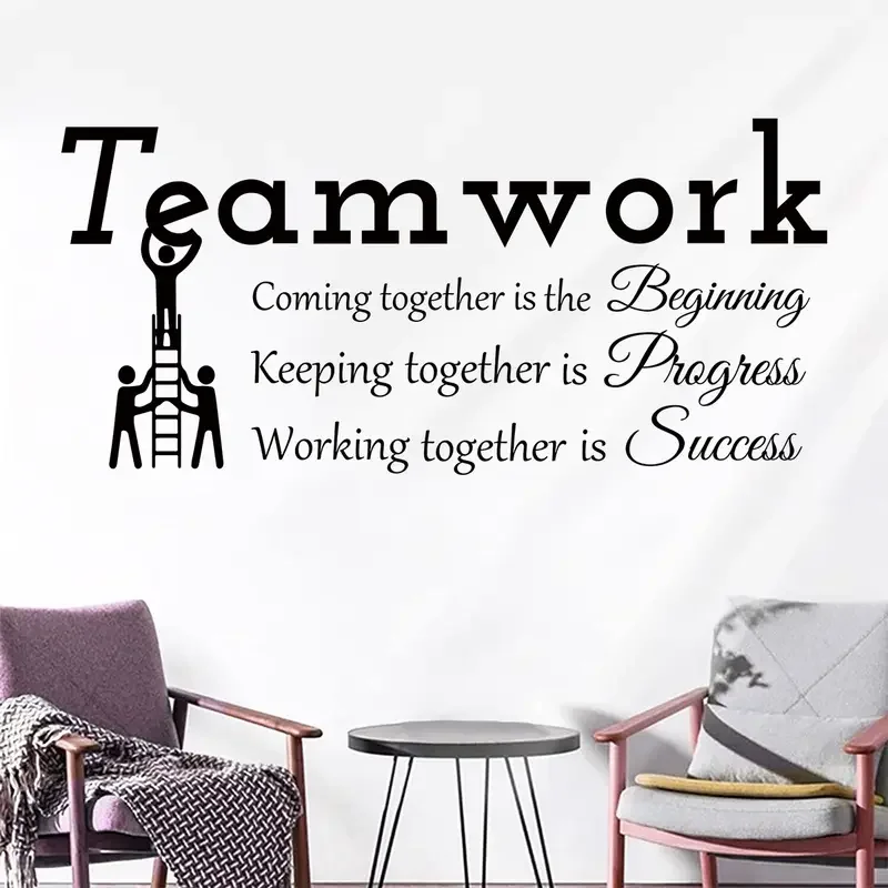 1pc Contemporary Watercolor 'Team Work' Inspirational Quote Wall Decal - Polyvinyl Chloride, Self-Adhesive, Detachable, Semi-Mat