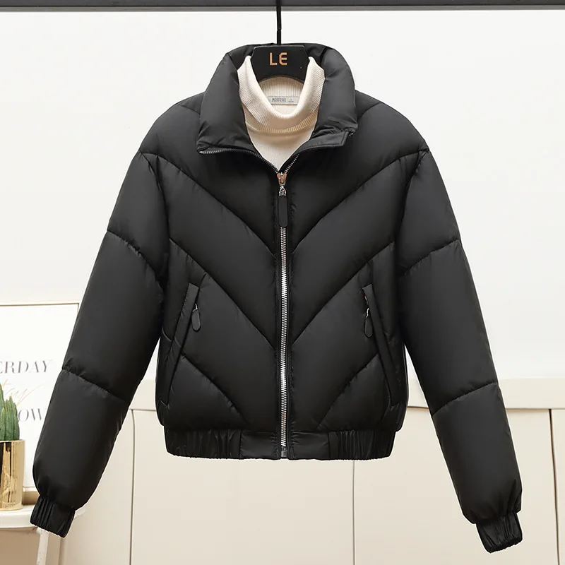 Trend Winter High-Waisted Cotton Jacket for Women Loose Short Coat Stand Collar Padded Jacket Outerwear Quilted Parkas Zipper