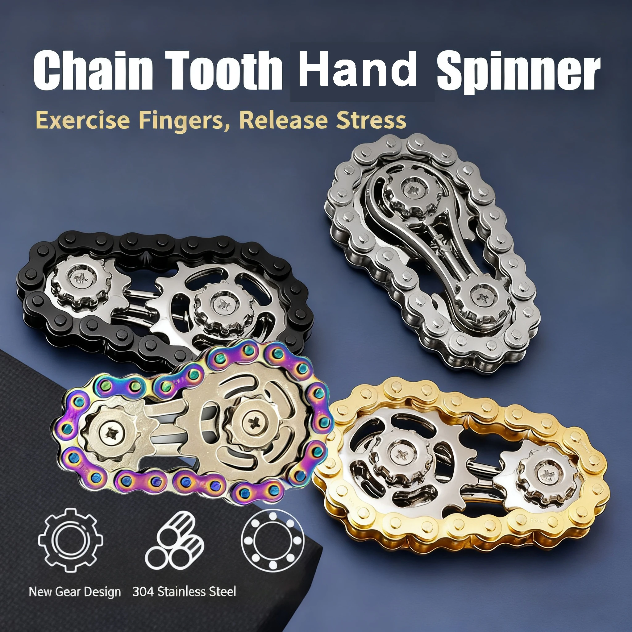 Spinner de Metal con Engranajes, Juguete Antiestrés para Adultos y Niños, Spinner de Cadena de Bicicleta