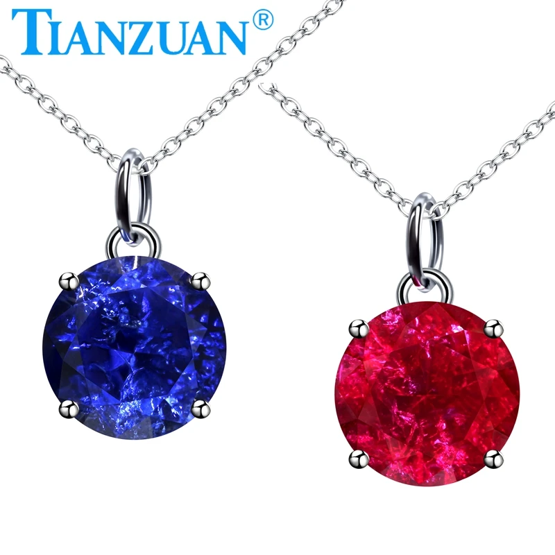 

Fashion Round Shape Pendant 9mm Lab Grown Ruby and Sapphire 925 Silver Necklace Pendant Jewelry for Women Gifts