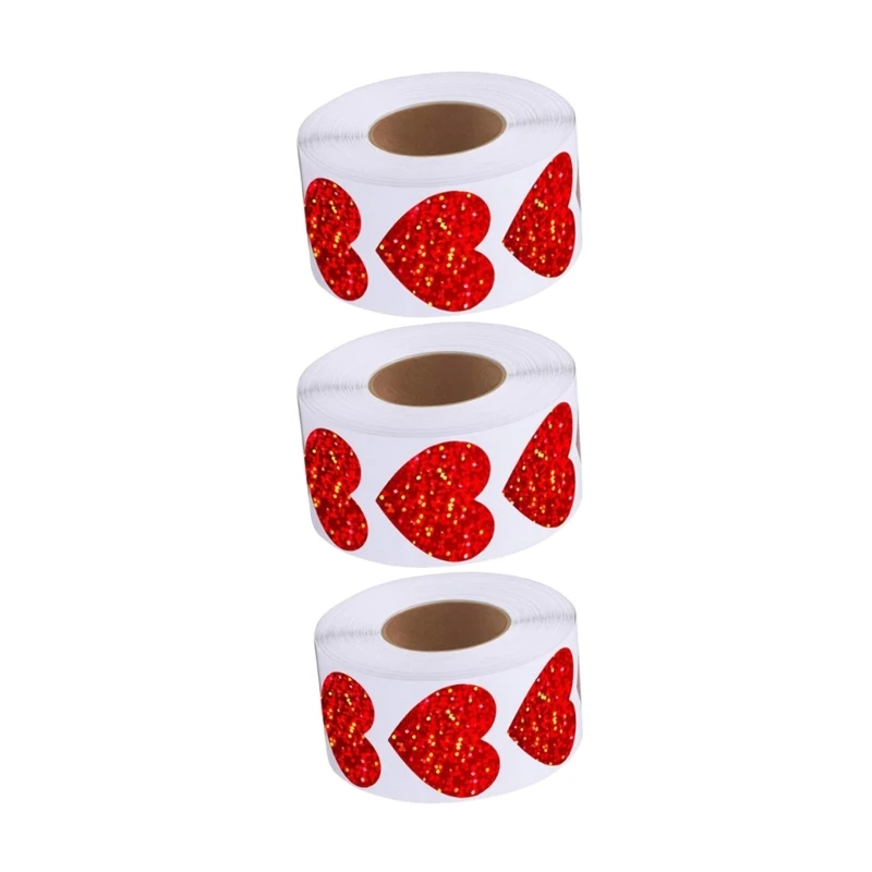 3 ม้วน 25 มม.หัวใจรักสติกเกอร์ 1 นิ้วหัวใจป้ายสติกเกอร์วันวาเลนไทน์กาวสติกเกอร์สำหรับหัตถกรรมซองการ์ด