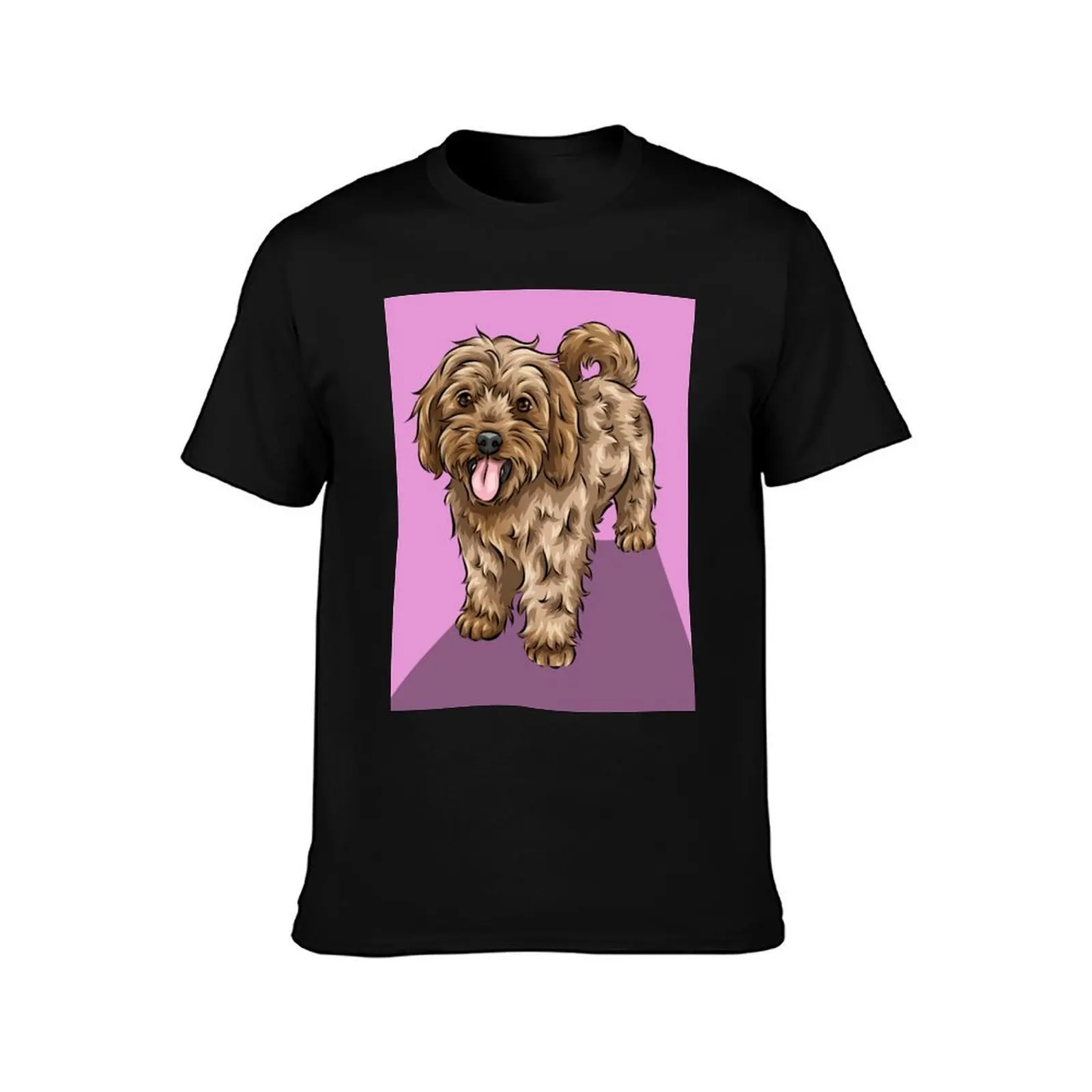 Cute Cavapoo Cute Dog Art Pink Background T-Shirt Plus Size Non-Shrink T-Shirt