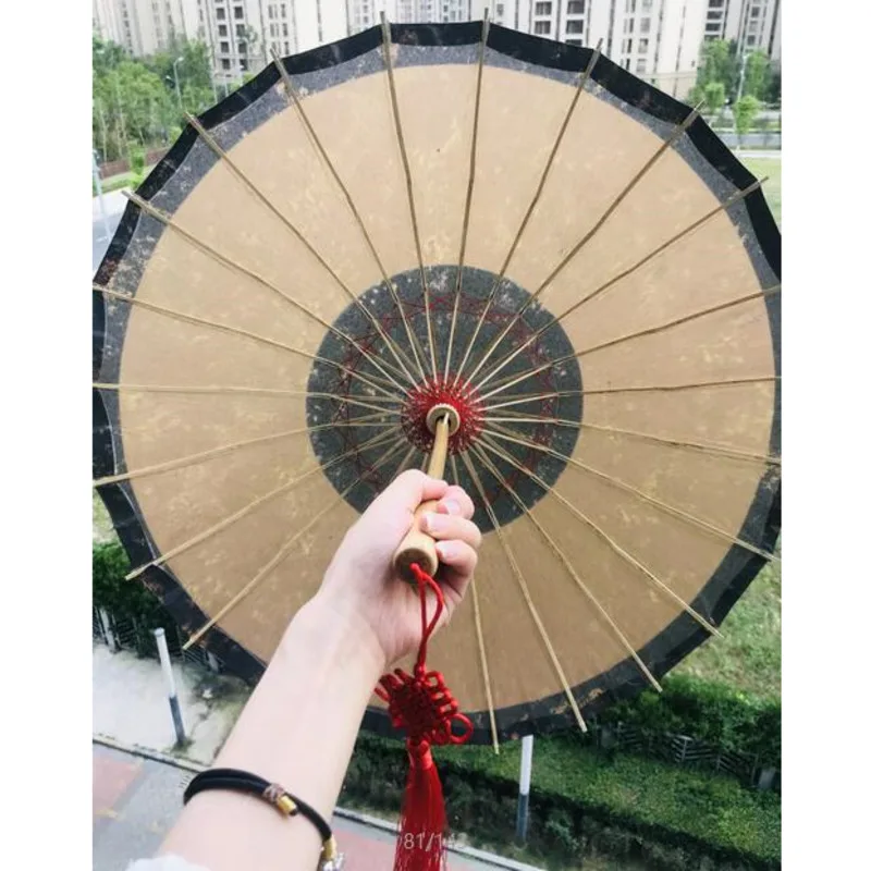 84cm Parasol Tradition Classical Oilpaper Decor Chinese Wooden Handle Hang Umbrella Culture Vintage Rain Umbrella Women