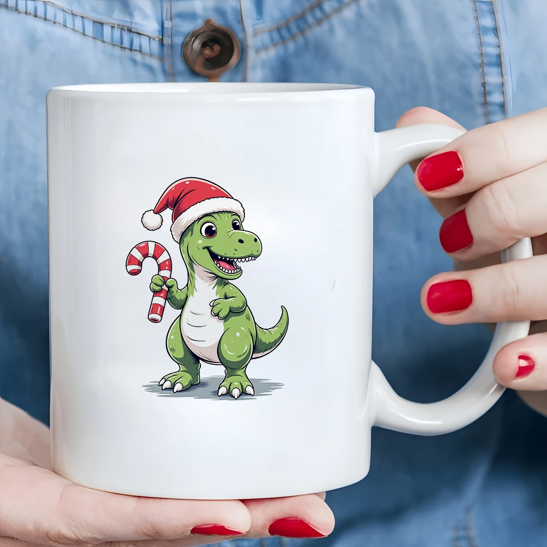 

11oz cartoon Christmas dinosaur mug kids cold & hot beverage cup Christmas gift family office mug