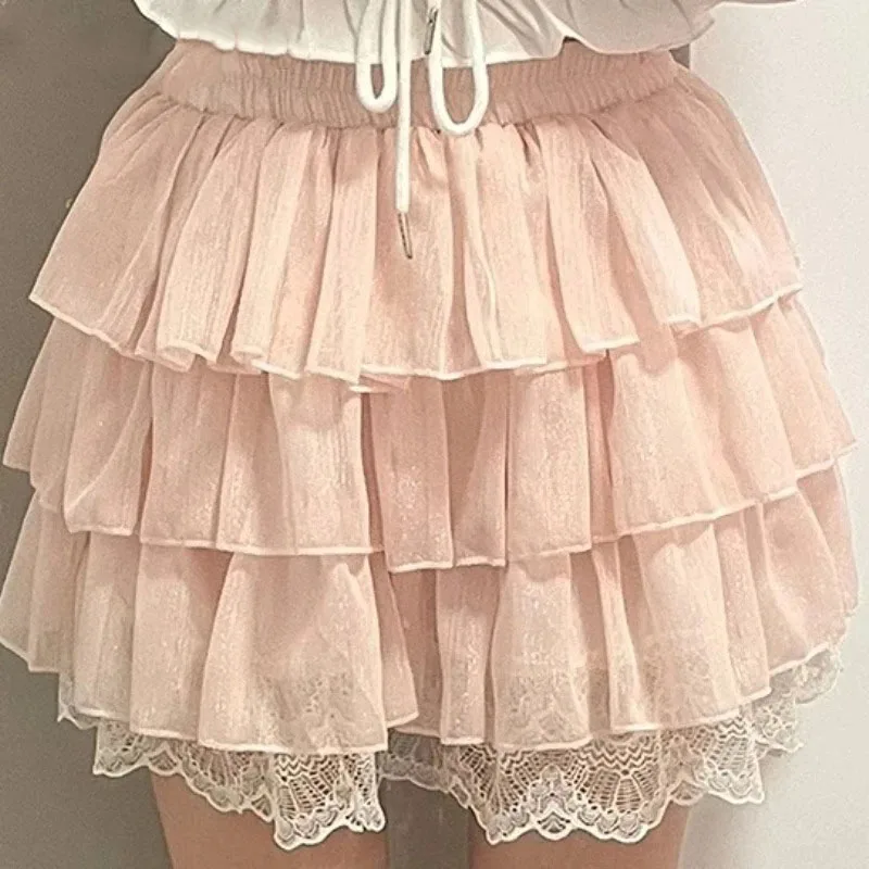 

Sweet Ballet Style Cake Skirt Women Japanese Cute Fairy Patchwork Lace Fluffy A-line Mini Skirts Spicy Girl Y2k Faldas