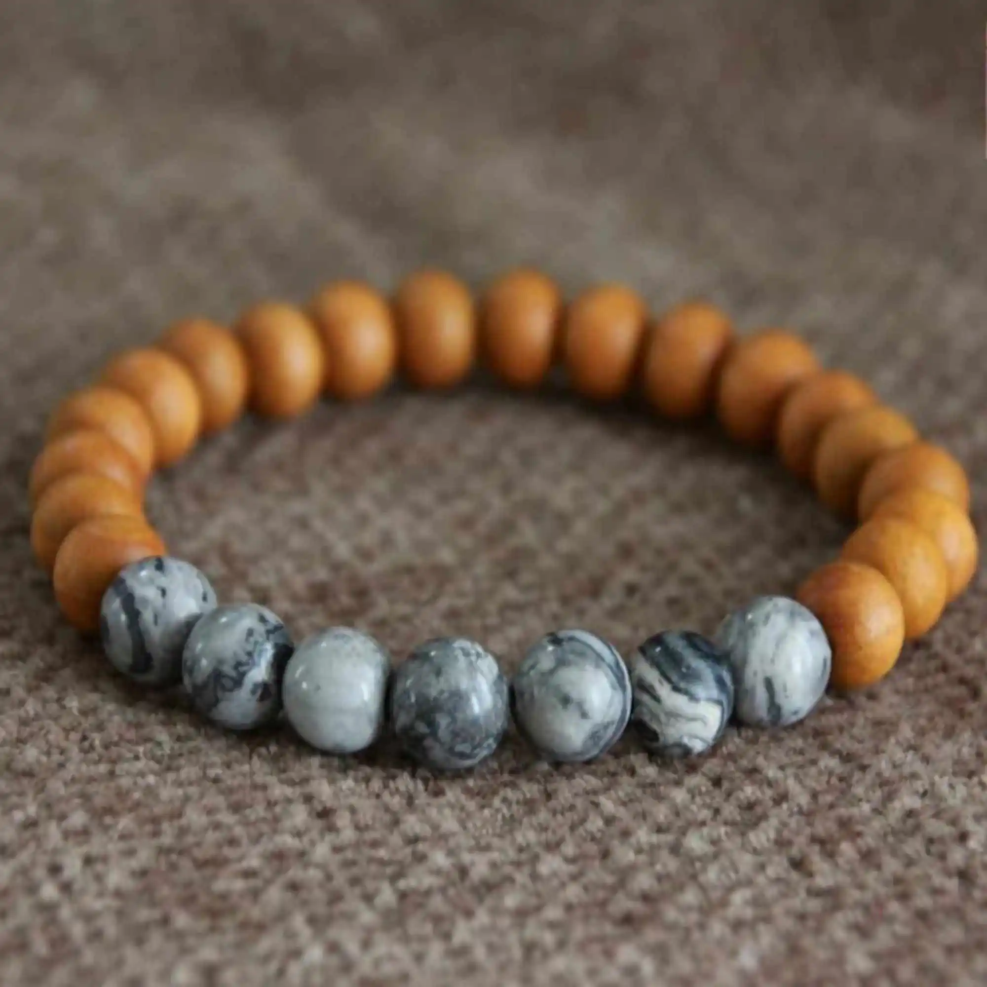 8mm Natural Picasso jasper Sandalwood gemstone beads Bracelet Restore Colorful Pray Diy Wristband Healing Meditation Prayer