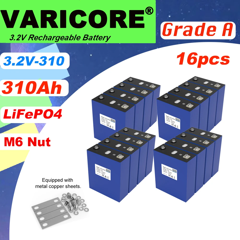 

16pcs 3.2V 310Ah Lifepo4 Battery Lithium Iron Phosphate For 12V 24v RV Campers Golf Cart Off-Road Off-grid Solar Wind Tax Free