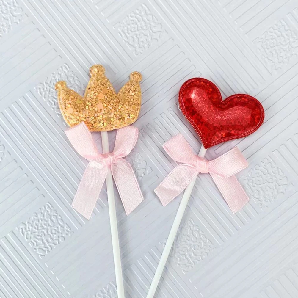 

15pcs Cake Toppers Birthday Cartoon Crown Star Bowknot Picks Creative Cake Decoration Reusable Cupcake Picks For Wedding