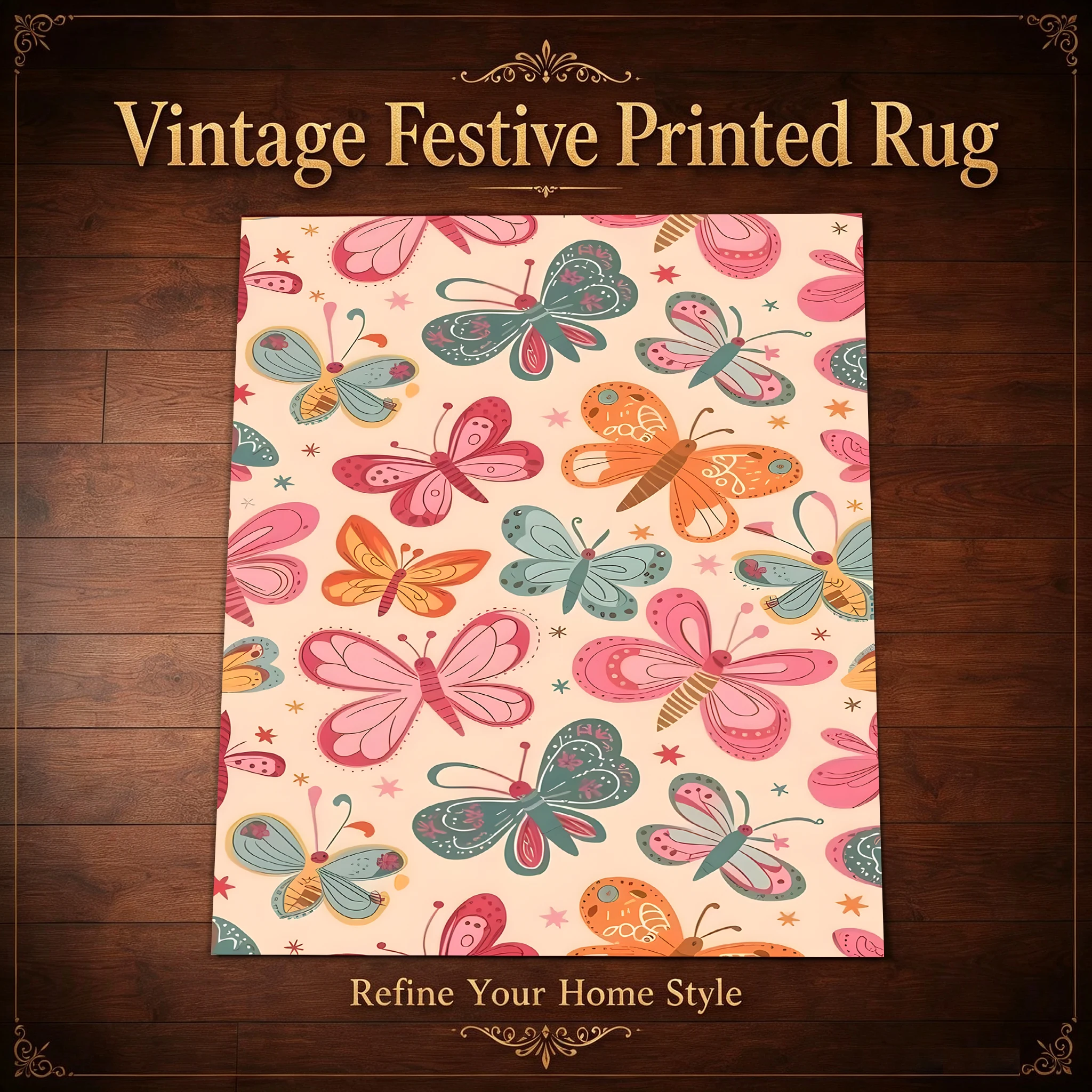 2D Large Carpet Colorful Butterfly All over Sweet Fresh for Living Room Bedroom Bedside