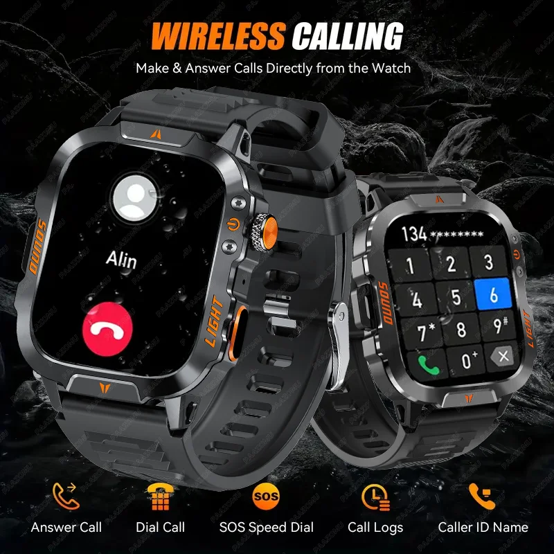 2025 New Outdoor Smart Watch Bluetooth Call Flashlight Health Monitoring Waterproof Sports Fitness Smart Watch for Men and Women