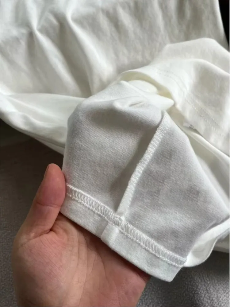 White V-neck Cotton Long Sleeve Tees Women Spring New Soft Basic Casual SlimTops Clothes Preppy Style Sweet Simple T-shirts