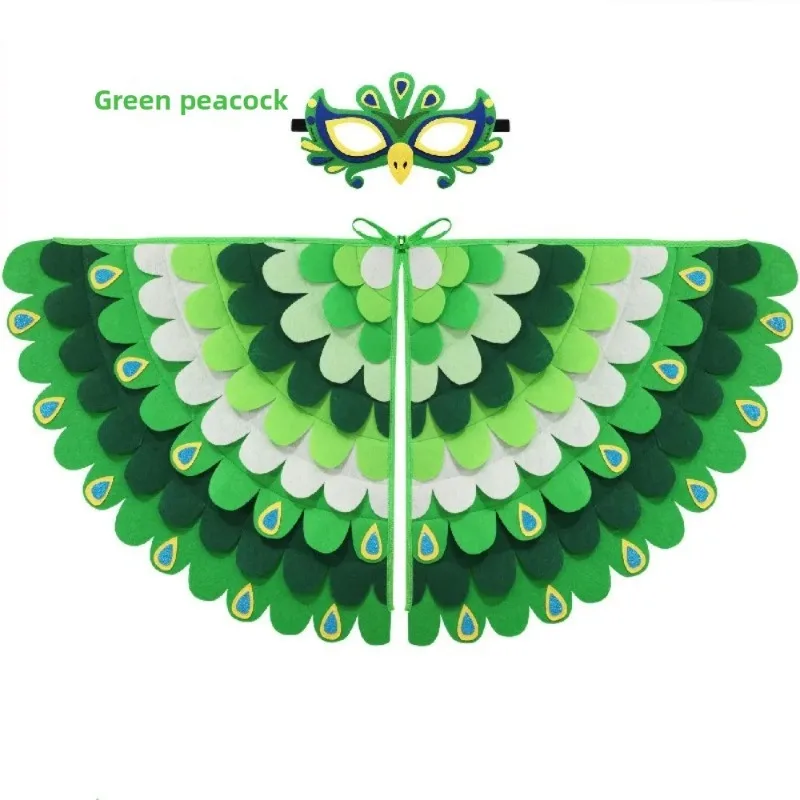 Cute Felt Cloth Halloween Cloak with Mask Robe Bird Wings Halloween Costume for Girls Boys Cosplay Owl Peacock Cape Mask Set