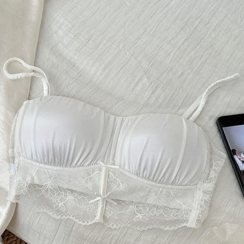 

Женский комфортный атласный бюстгальтер-бандо без бретелек, беспроводной, с мягкой поддержкой, U-образная спинка, кружевной бралетт для небольшой груди, на каждый день
