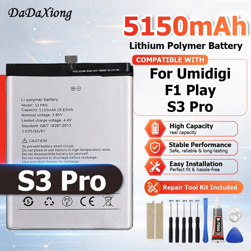 100% New Replacement Battery For UMI Umidigi F1 Play S3 Pro 5150Mah Hight Capacity Bateria + Tools