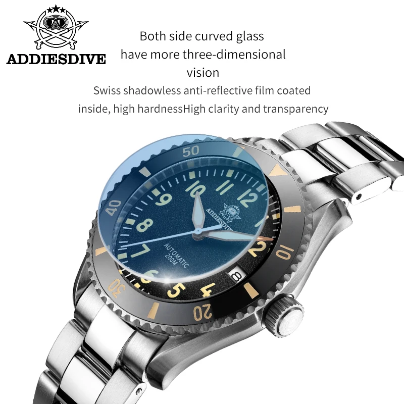 ADDIESDIVE Luxury Men\'s Watch Sapphire Crystal Ceramic Bezel 200m Waterproof Retro Luminous Business Mechanical Wristwatch