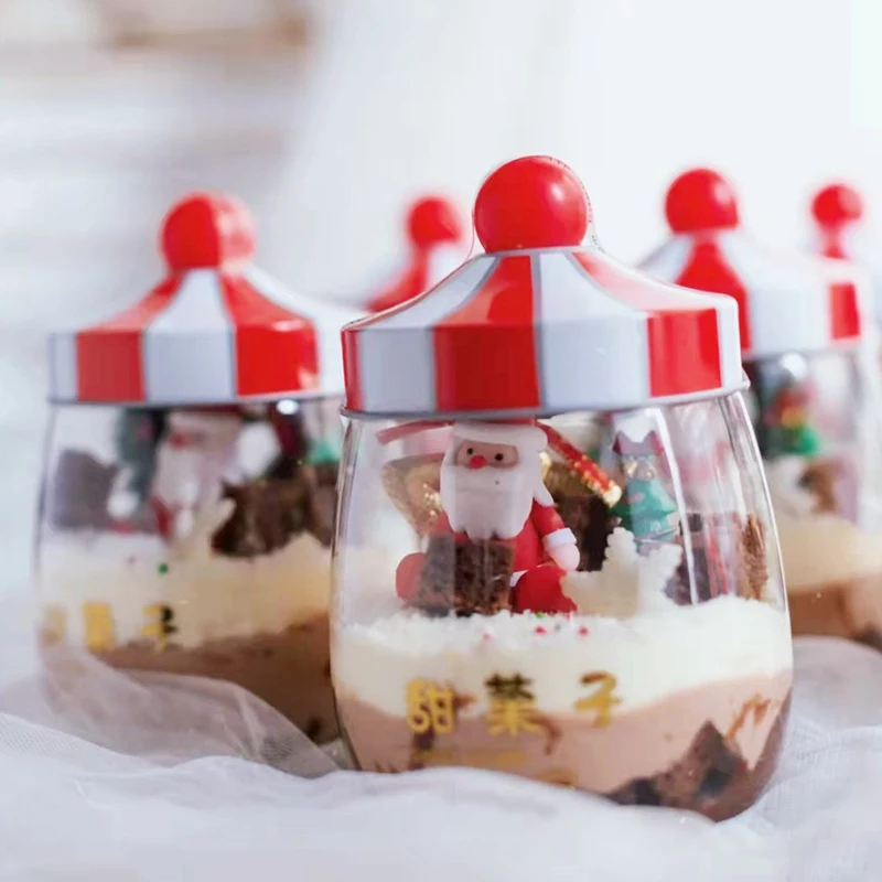 Christmas Transparent Storage Jar Gift Jar W/Lid For Storing Nuts Candy Biscuit Gifts Packing Case New Year Xmas Decoration