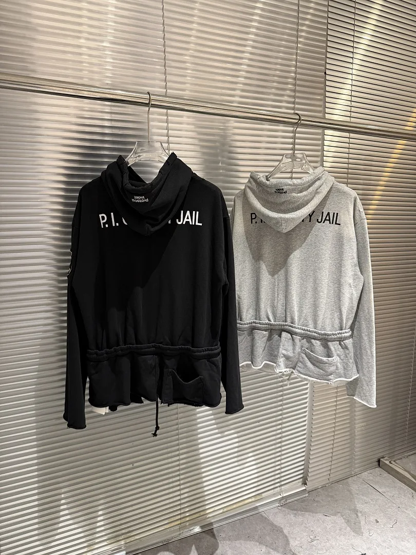 2026ss PTL Index Women Men Fake Two-Piece Spliced Graphic Hoodie Vintage Distressed Drawstring Hooded Sweatshirt Hoodies