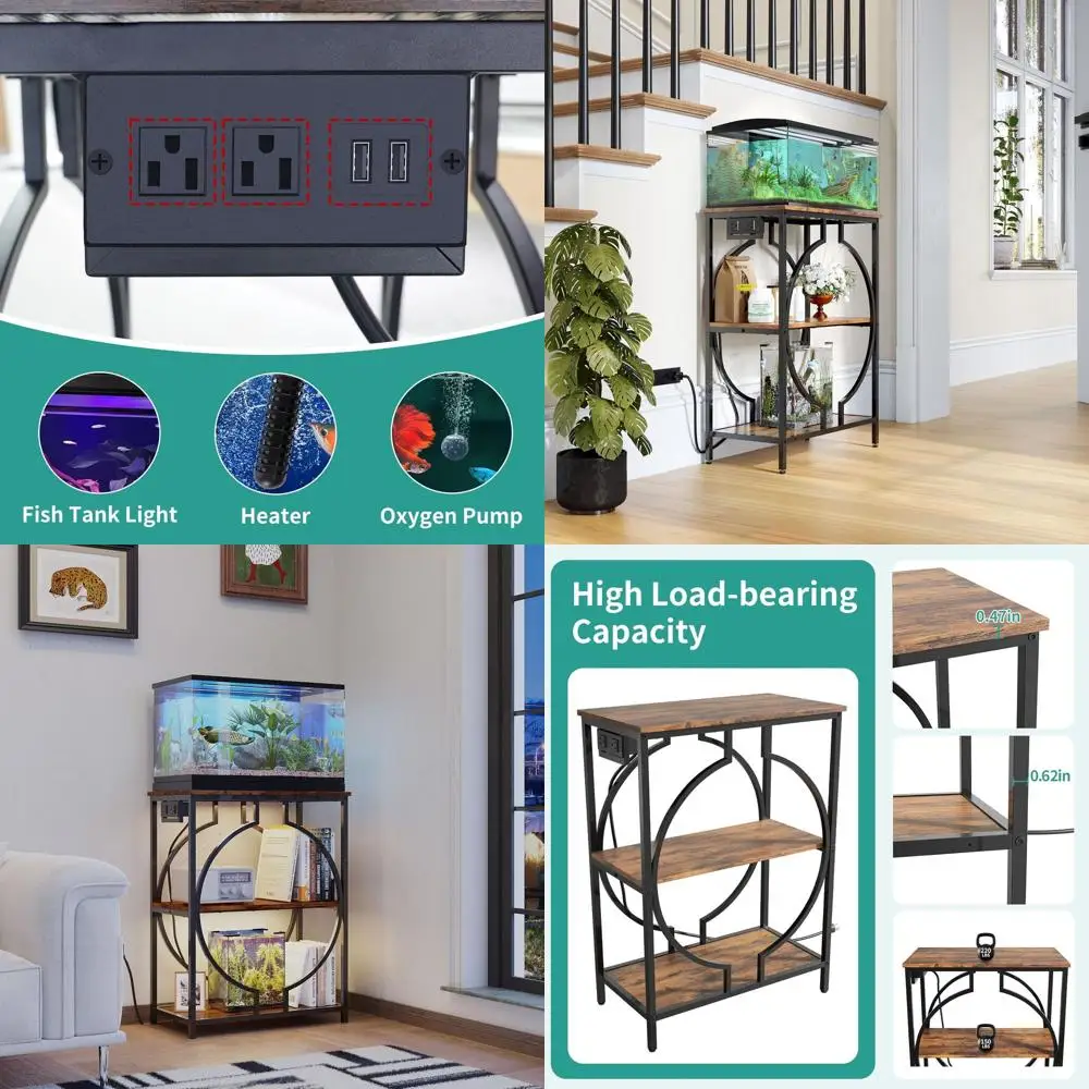 

Durable 3-Tier Metal Stand for 10 Gallon Fish Tank, Storage Included, Rustic Brown, 21.3x11.8x29