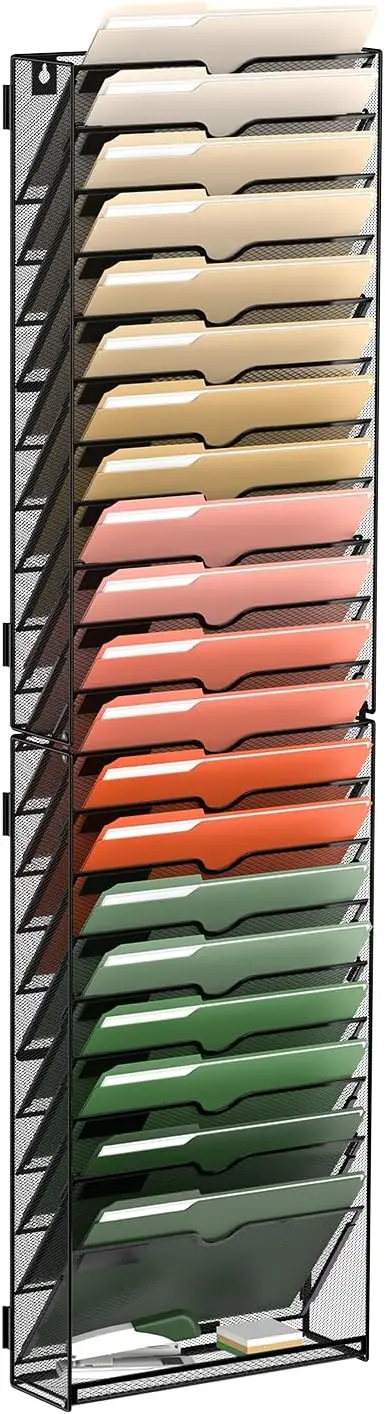 

21 Tier Wall File Organizer, Hanging Mail Organizer with Label Slots, Metal Mesh Magazine Rack for Office Home School, Black
