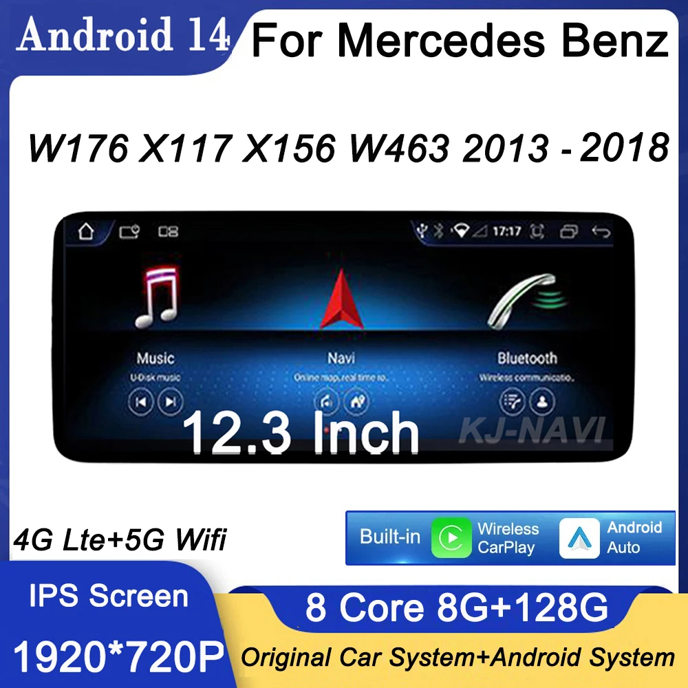 

12.3" Android 14 For Mercedes Benz W176 X117 X156 W463 4.5 / 5.0 System Car Radio Stereo GPS Navigation Video 4G Lte