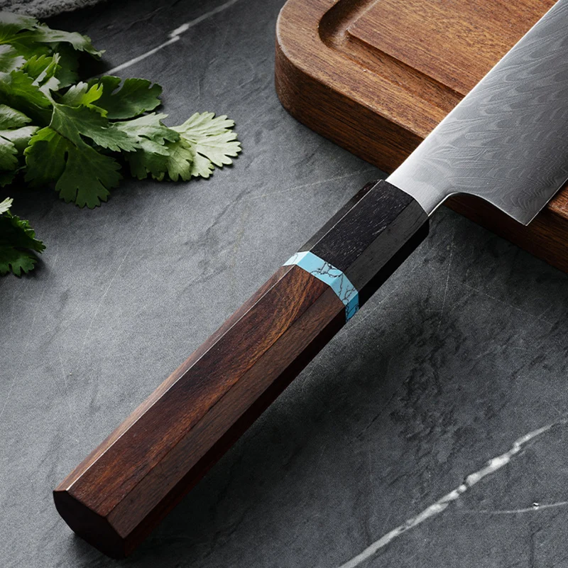 7.5 Inch Gyuto Knife 67-layers Damascus Steel 9Cr18Mov Blade Chef Cleaver Meat Slicing Vegetables Western Kitchen Knife Messer