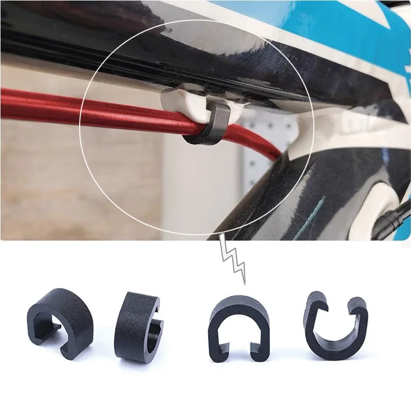 Abrazaderas con Clips en C para Cable de bicicleta, guía de manguera de carcasa de plástico para bicicleta de montaña y carretera, desviador de