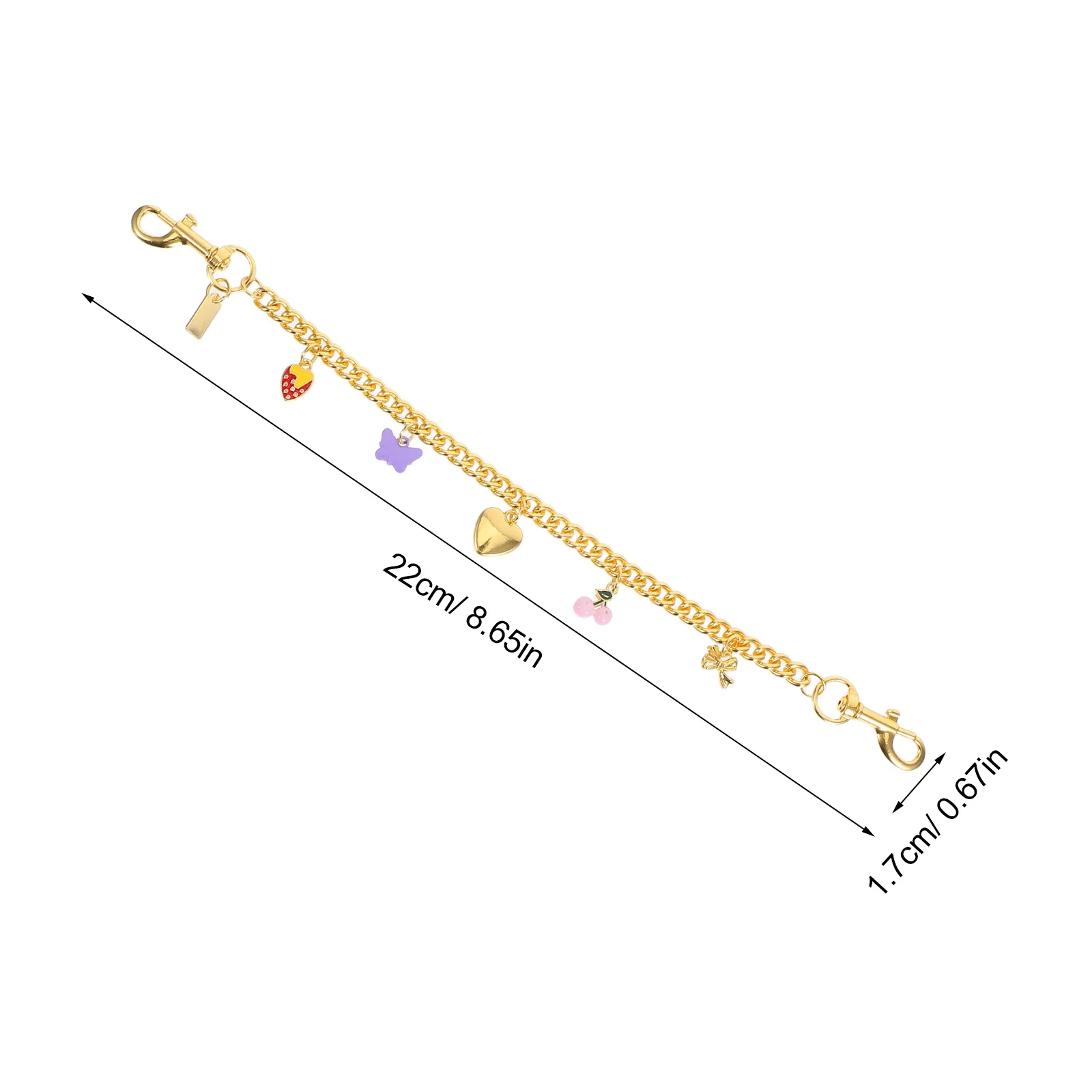 여성용 체인 백 스트랩 12.7인치 골드 메탈 연장 스트랩 핸드백 교체용 숄더 스트랩 과일 참 장식 포함