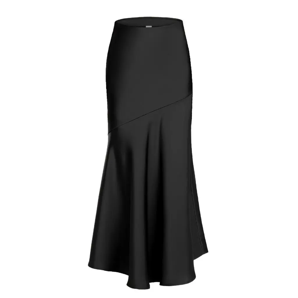 

Women's High Waist Satin Skirt Acetic Acid Loose Stitching European American Style Slim-Fit Long Skirt for Slimming Hips