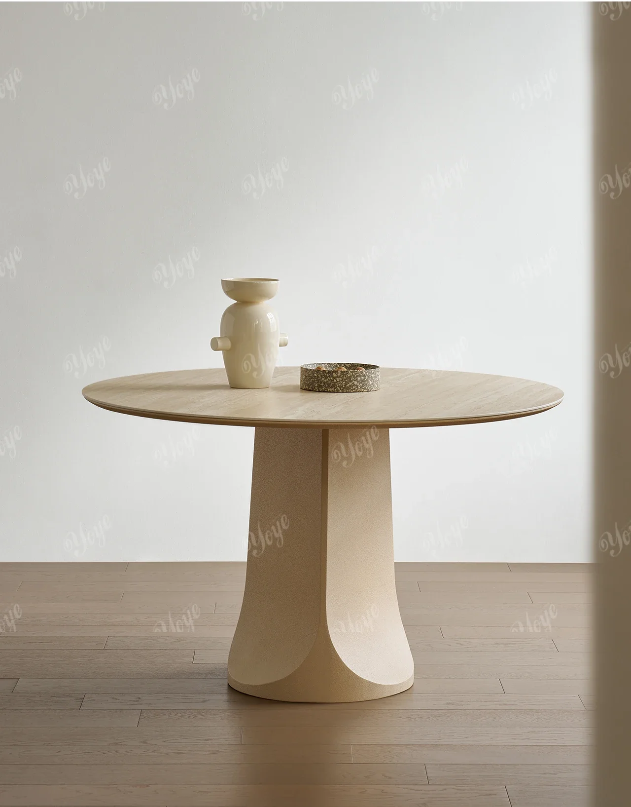 

BX French Retro Wind Rock Slab Cave Stone Round Dining Table Modern Simple Home Dining Table And Chair Combination