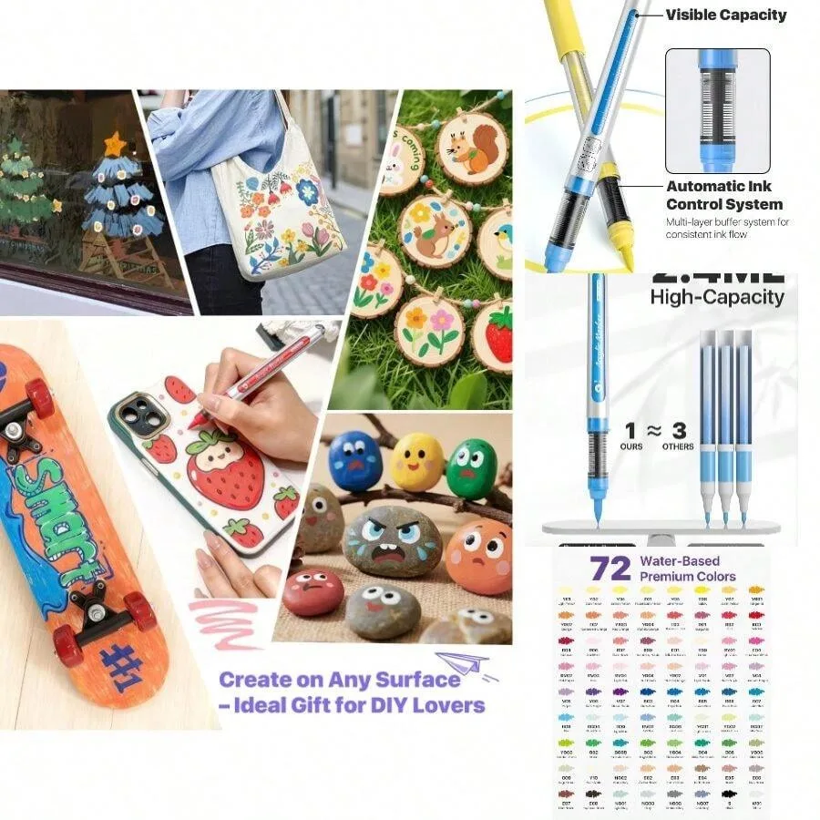 

NEW 2026 72 Colors Acrylic Paint Markers With Canvas Bag, Based No-Bleed Paint Pens With Automatic Ink Control, Waterproof Brus