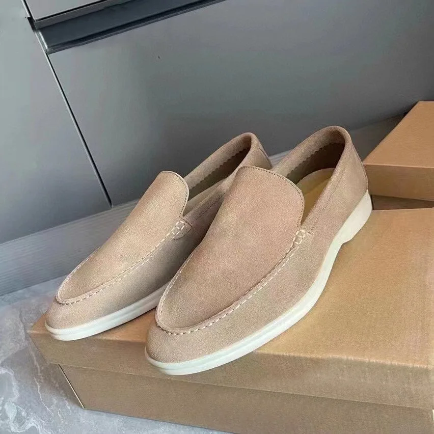 

Yacht Loafers Frosted Suede Slip-on Driving Flat Shoes 4 Season Walking Lazy Mules Round Toe Casual Big Size Man Shoes