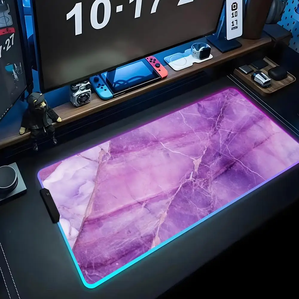 

purple marble Mouse Pad RGB Gaming Mousepad Big LED Pad PC Desk Mat Luminous Mouse Pad Large Keyboard Mats Table Rug With