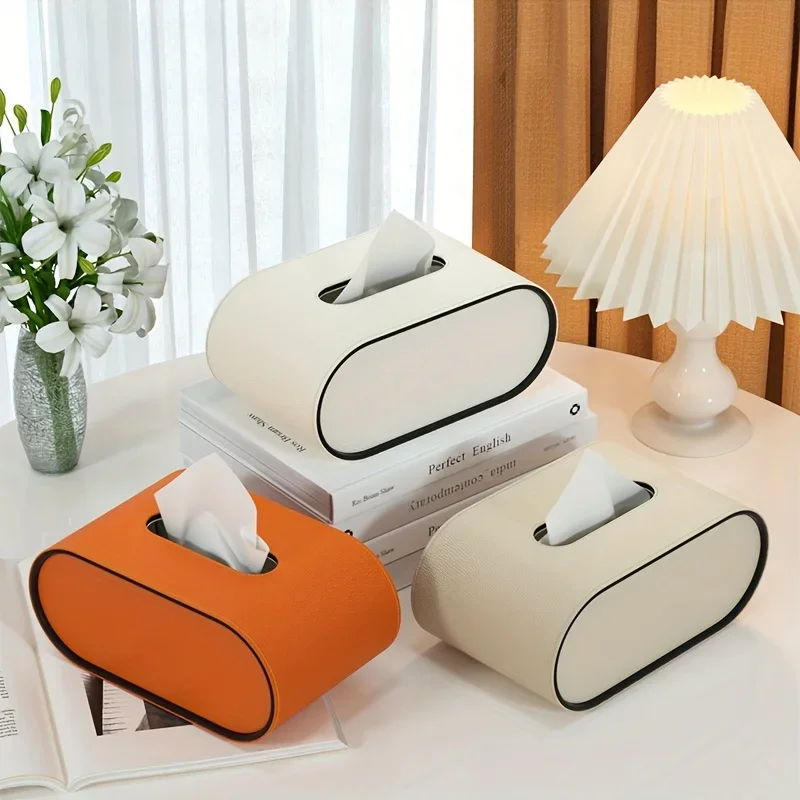 

Oval Tissue Box Cover, Made of High-quality Leather, Suitable for Living Rooms, Tabletops, and Dining Rooms